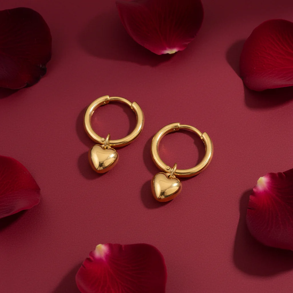 Mococo Gold Heart Charm Hoop Earrings - Image 2