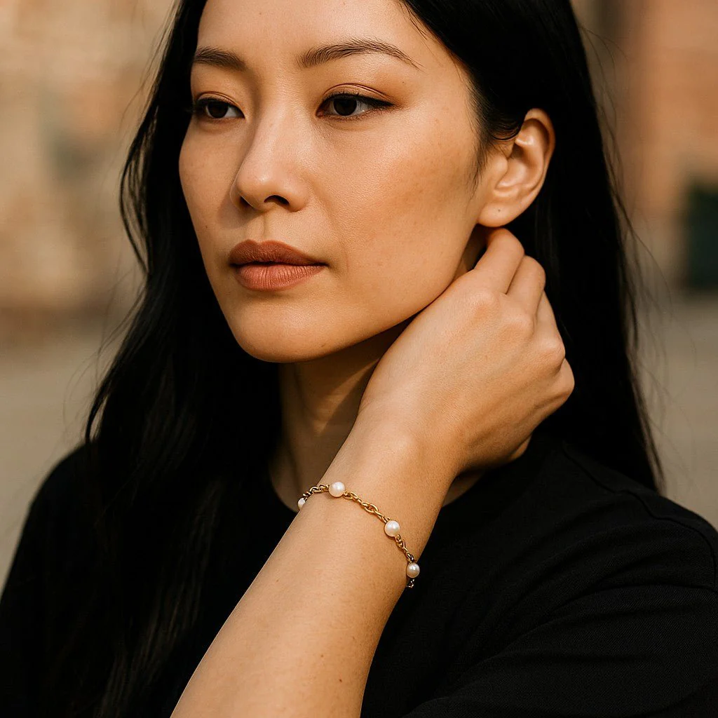 Mococo Gold Pearl Chain Bracelet