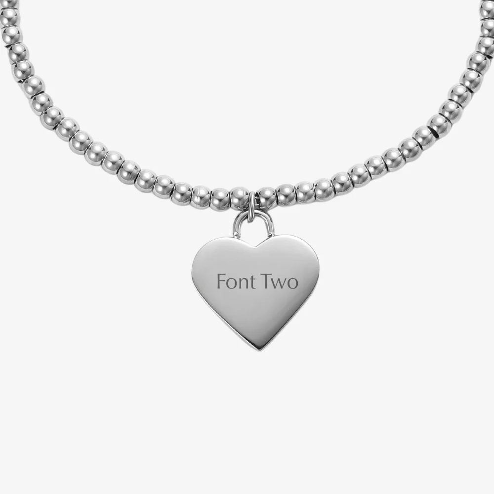 Mococo Personalised Silver Heart Beaded Bracelet - Image 4