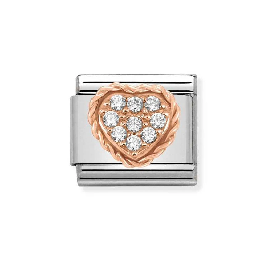 Nomination Rose Gold Braided Heart CZ Charm