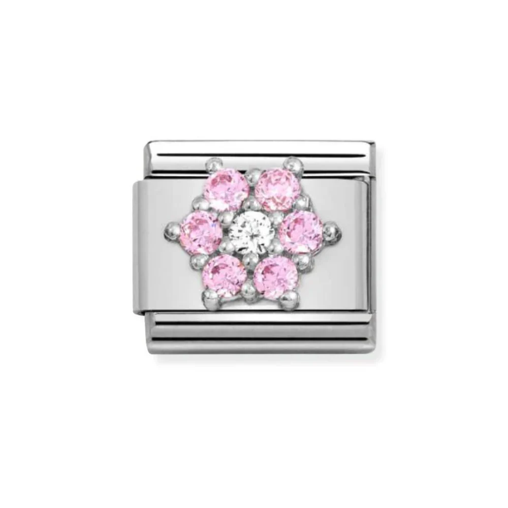Nomination Silver With Pink CZ Flower Charm