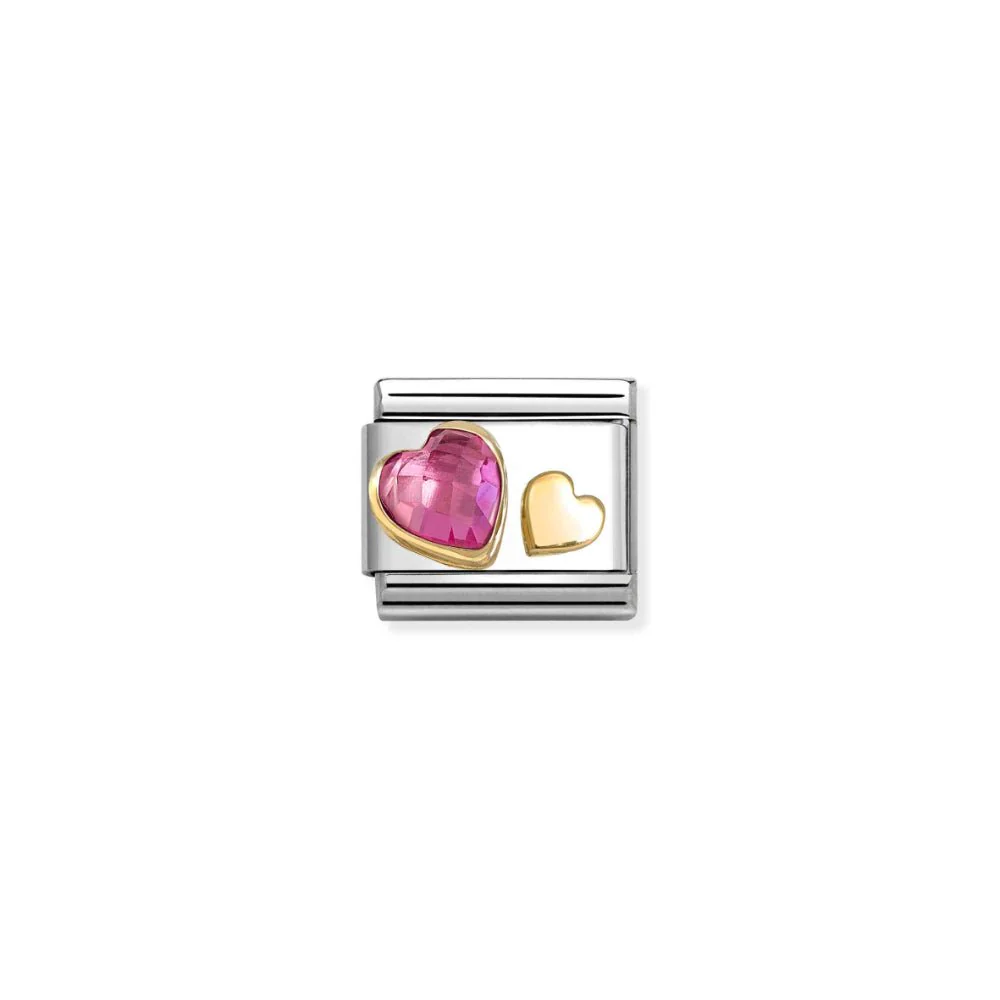 Nomination Gold Hearts Duo With Dark Pink Stone Charm