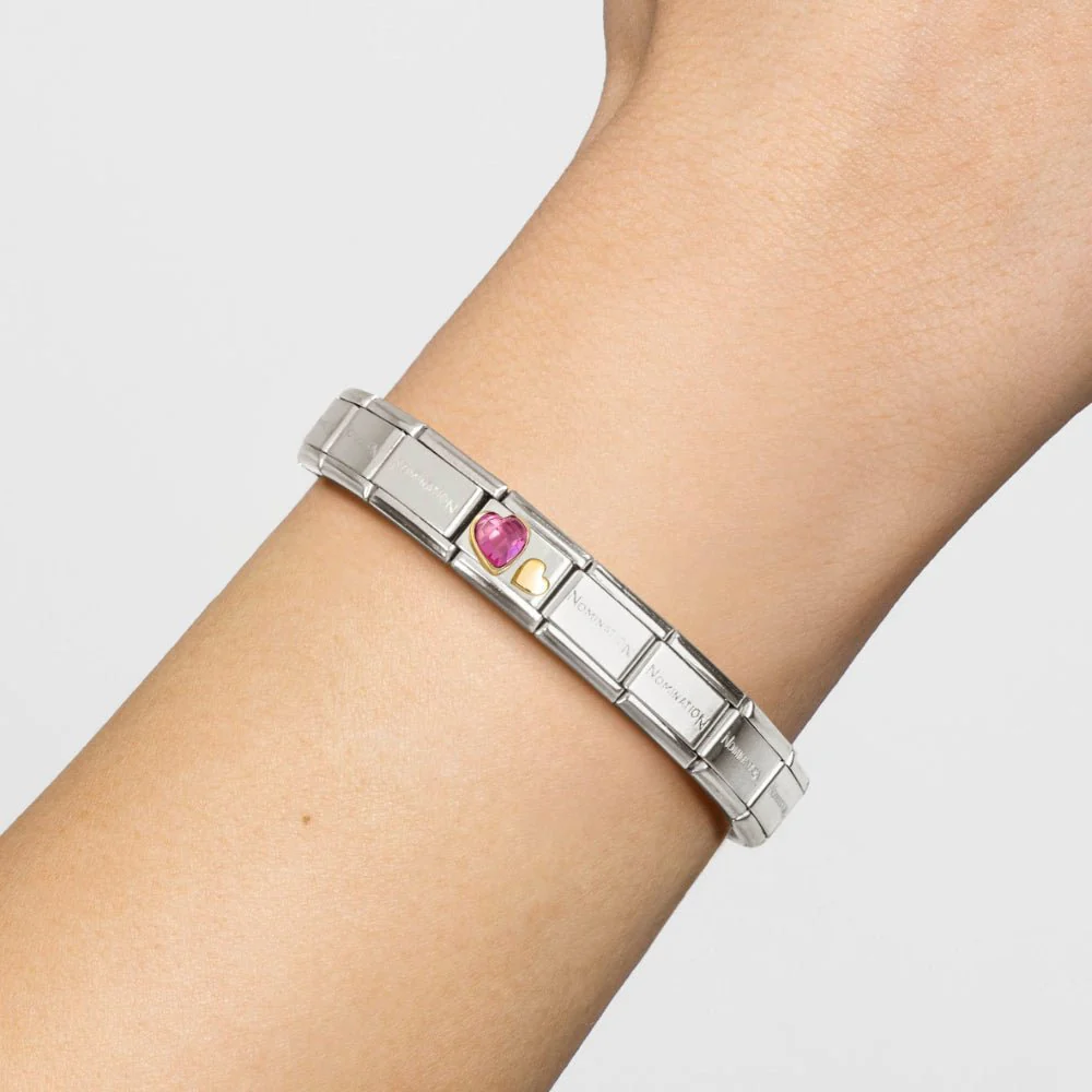 Nomination Gold Hearts Duo With Dark Pink Stone Charm - Image 2