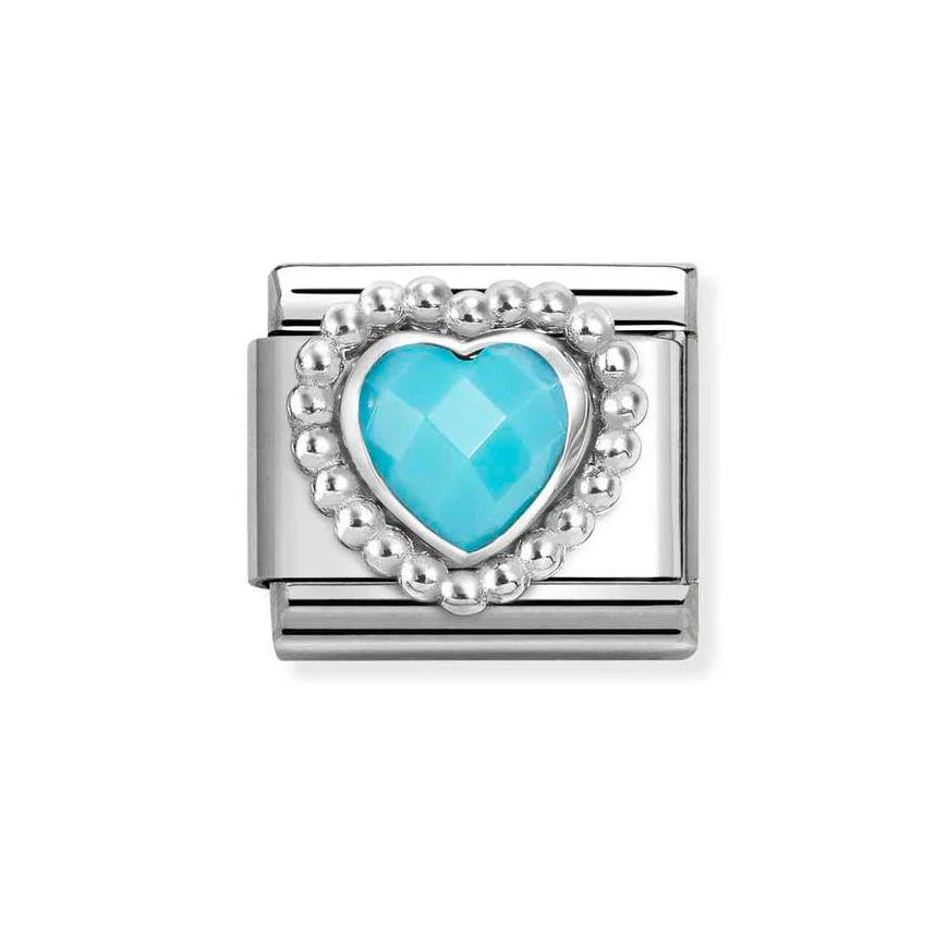 Nomination Classic Silver Dotted Heart With Turquoise Stone Charm