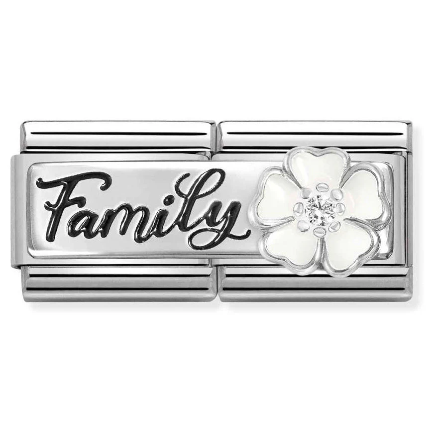 Nomination Double Classic Silver Family With White Enamel Flower Charm