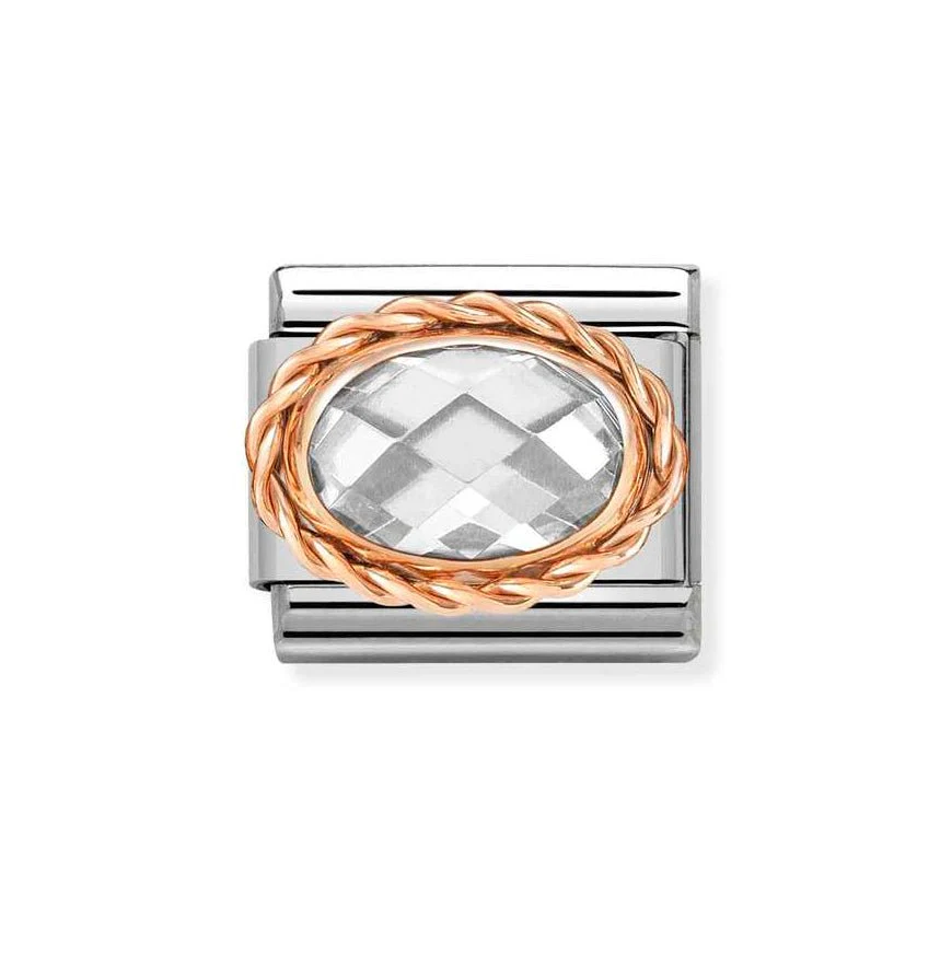Nomination Rose Gold Classic Faceted Oval Clear Stone Charm