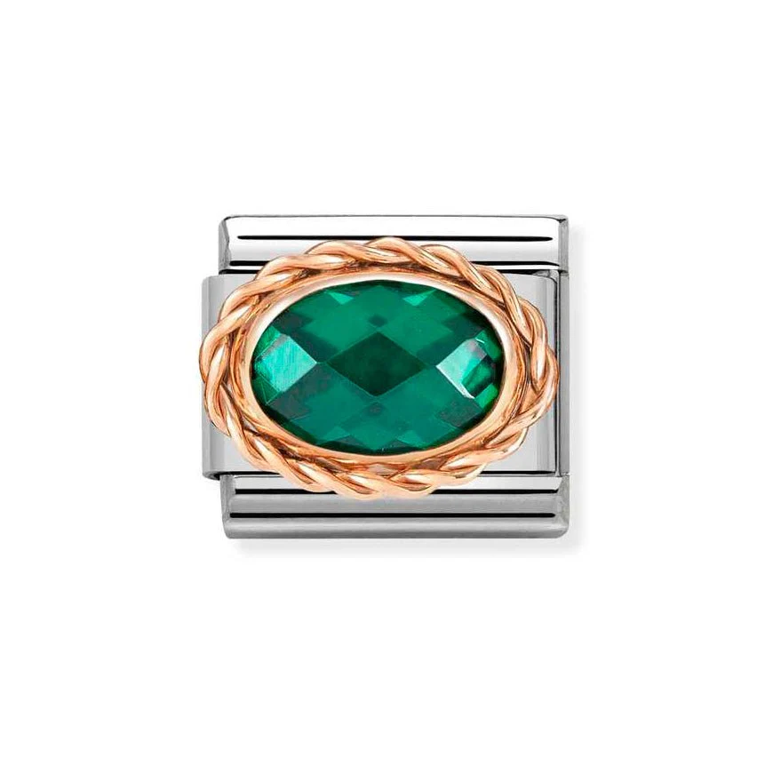 Nomination Rose Gold Classic Faceted Oval Emerald Green Stone Charm