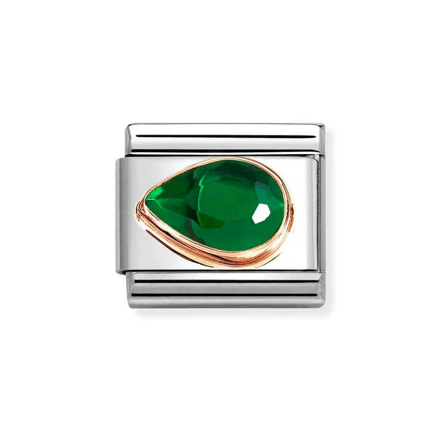 Nomination Rose Gold Classic Green Cz Faceted Drop Left Side Charm