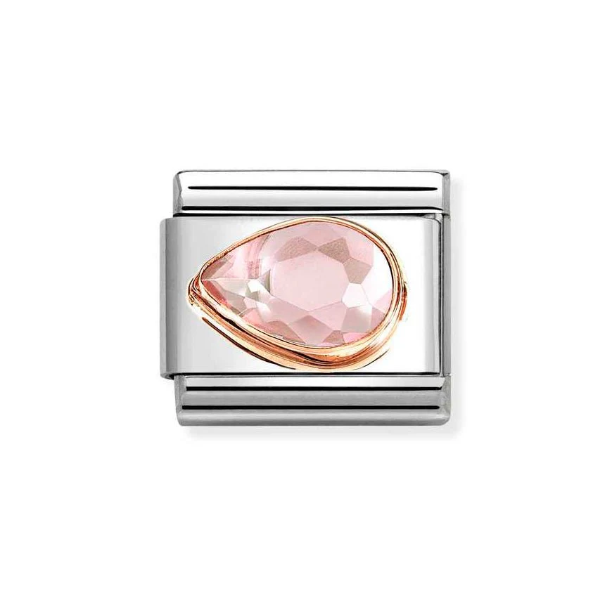 Nomination Rose Gold Classic Pink Cz Faceted Drop Left Side Charm