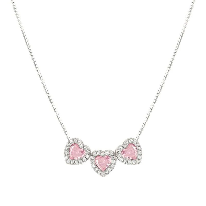 Nomination Silver All my Love Pink Triple Heart Necklace