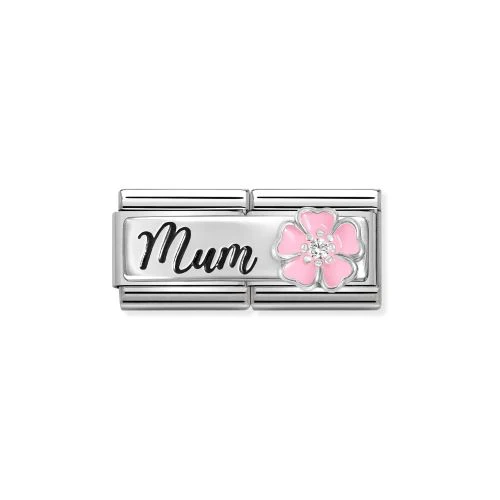 Nomination Silver Classic Pink Mum Flower Double Charm