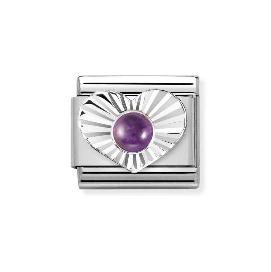 Nomination Silver Classic Diamond Heart Amethyst Charm