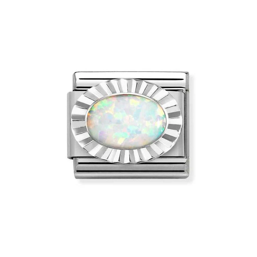 Nomination Silver Classic Diamond Oval White Opal Charm