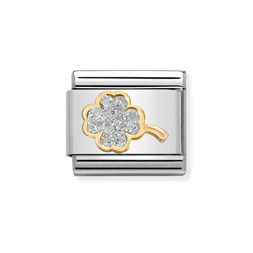 Nomination Classic Classic Gold Four Leaf Clover Silver Glitter Charm
