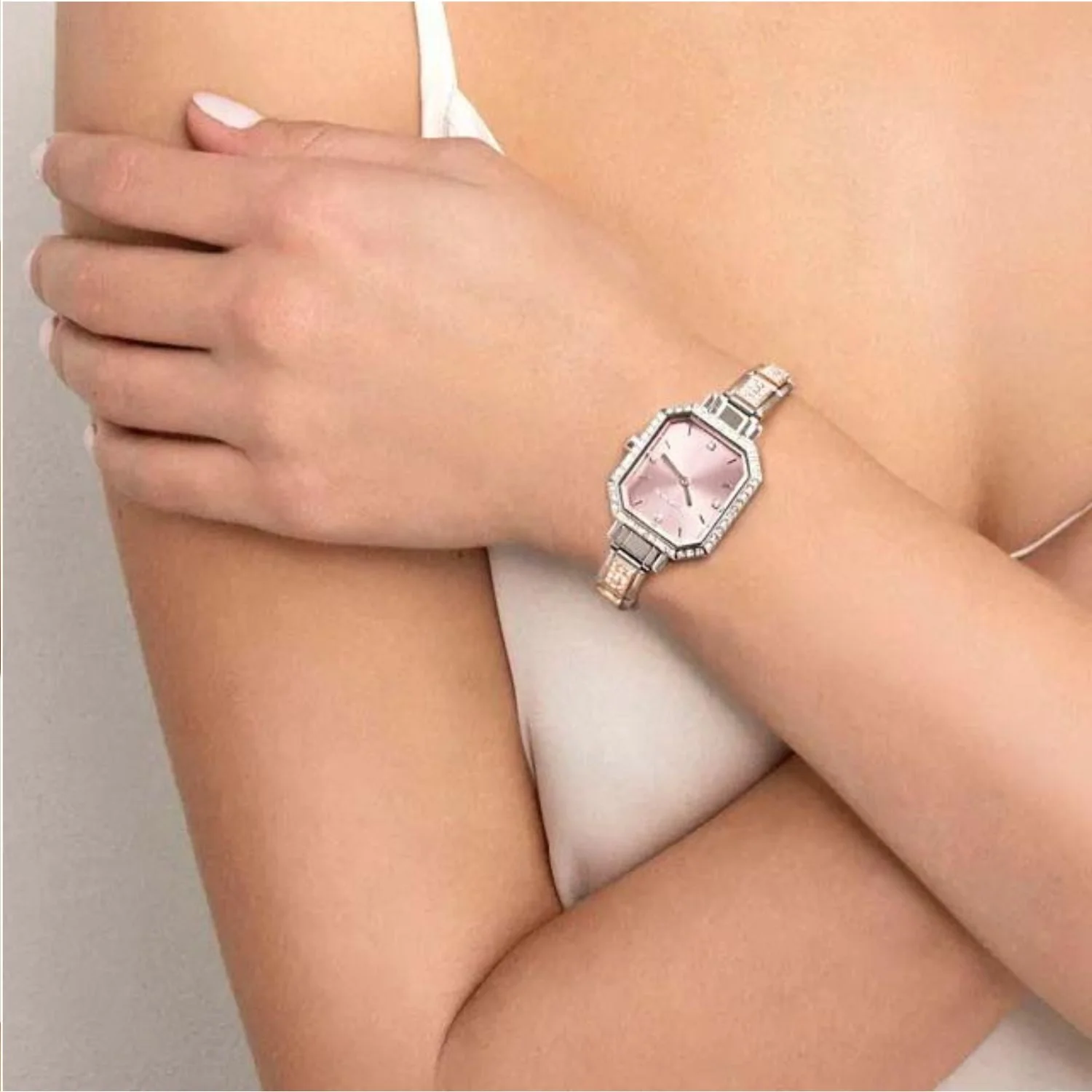 Nomination Silver Rectangular Black Dial CZ Watch - Image 2