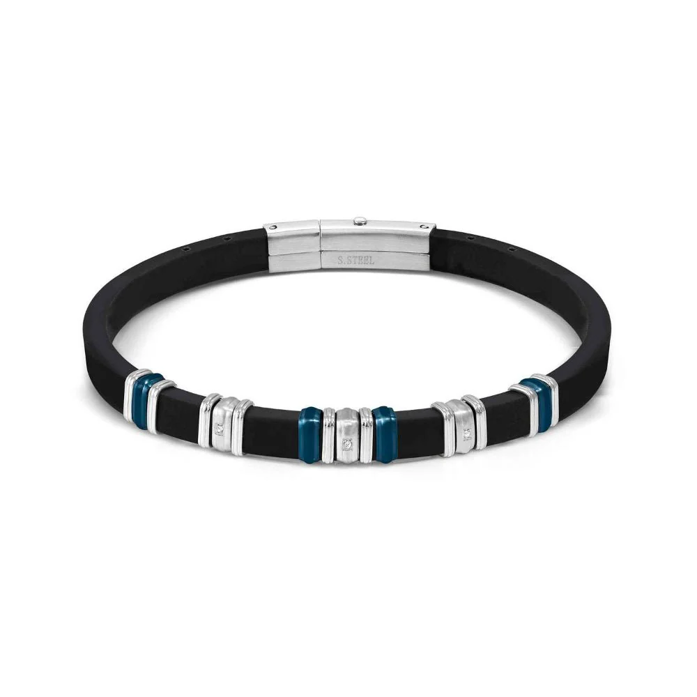 Nomination Black City Energy Edition With Blue and CZ Mens Bracelet