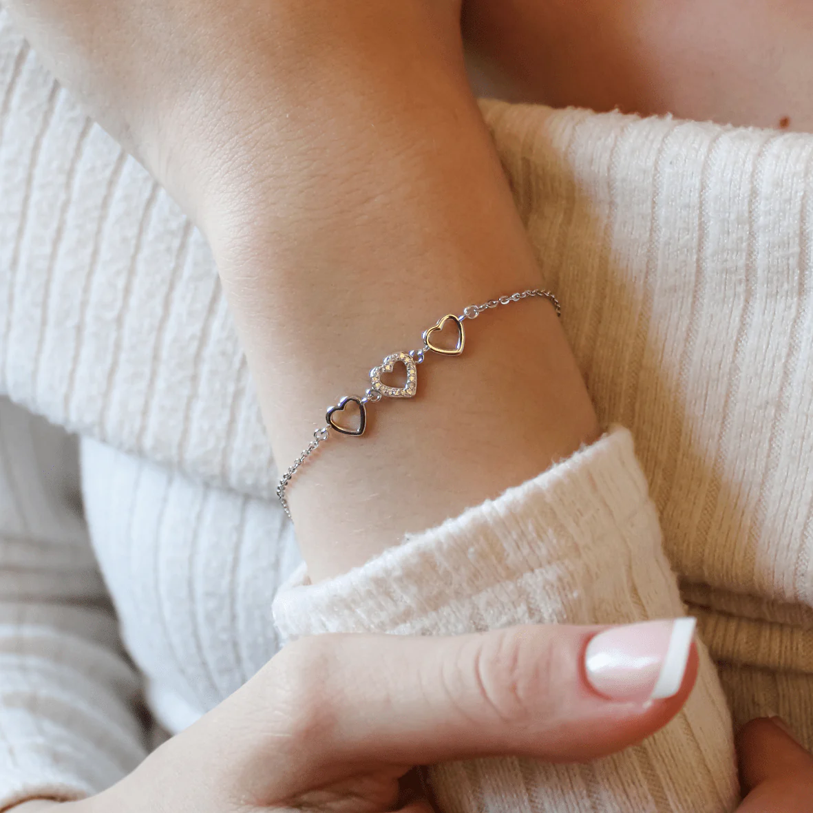 Ola Silver Triple Heart Bracelet - Image 2