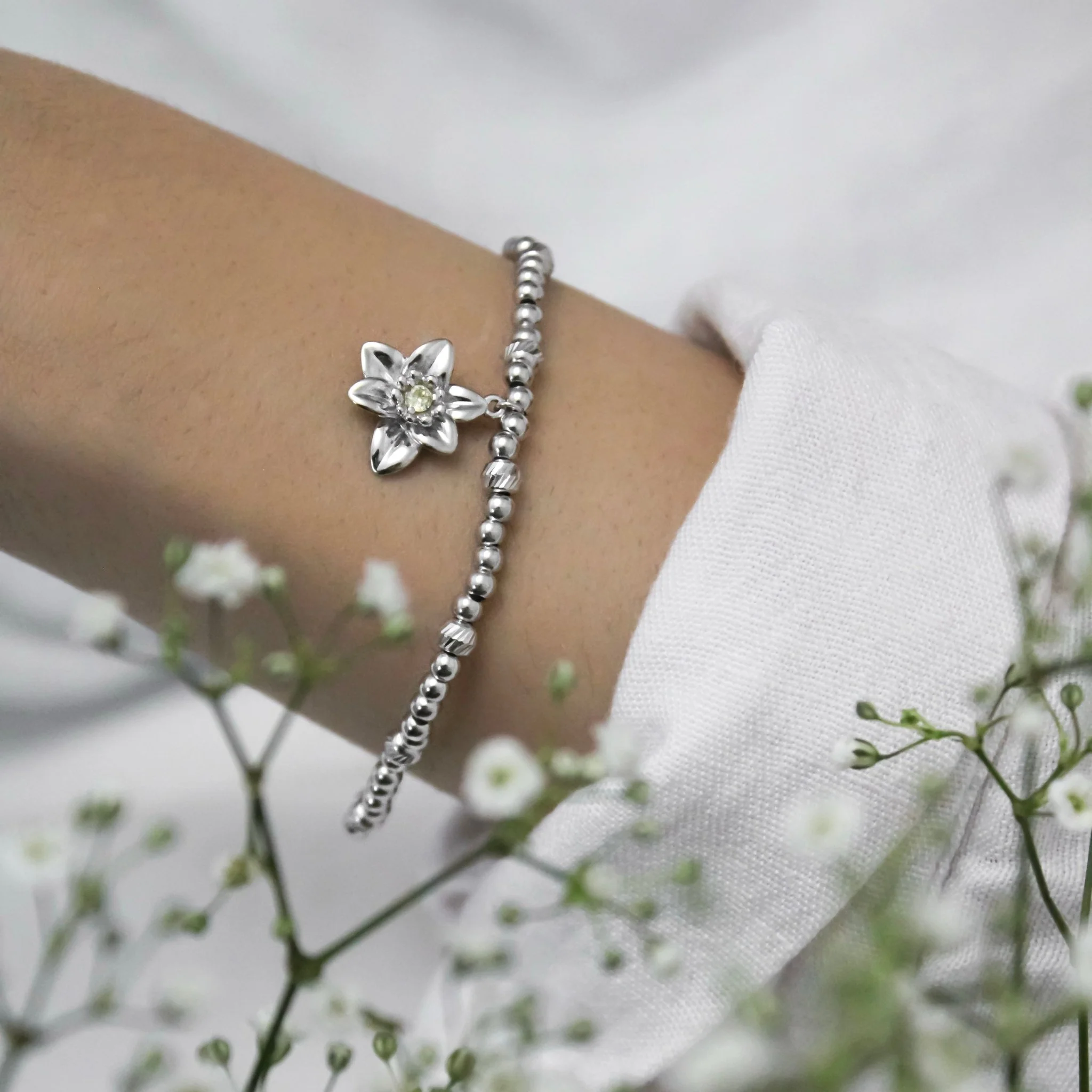 Ola Silver Daffodil Flower Bracelet