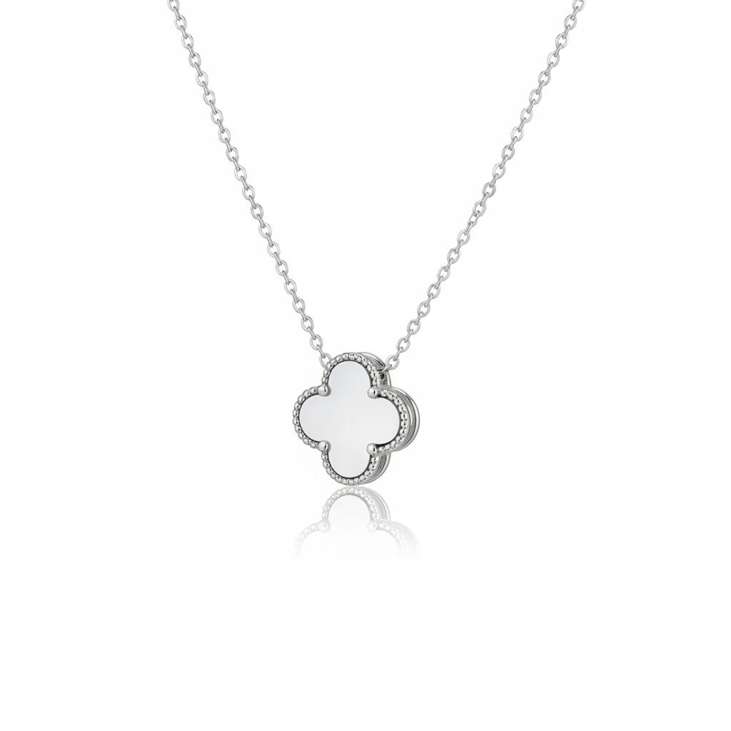 Ola Silver White Shimmer Clover Necklace