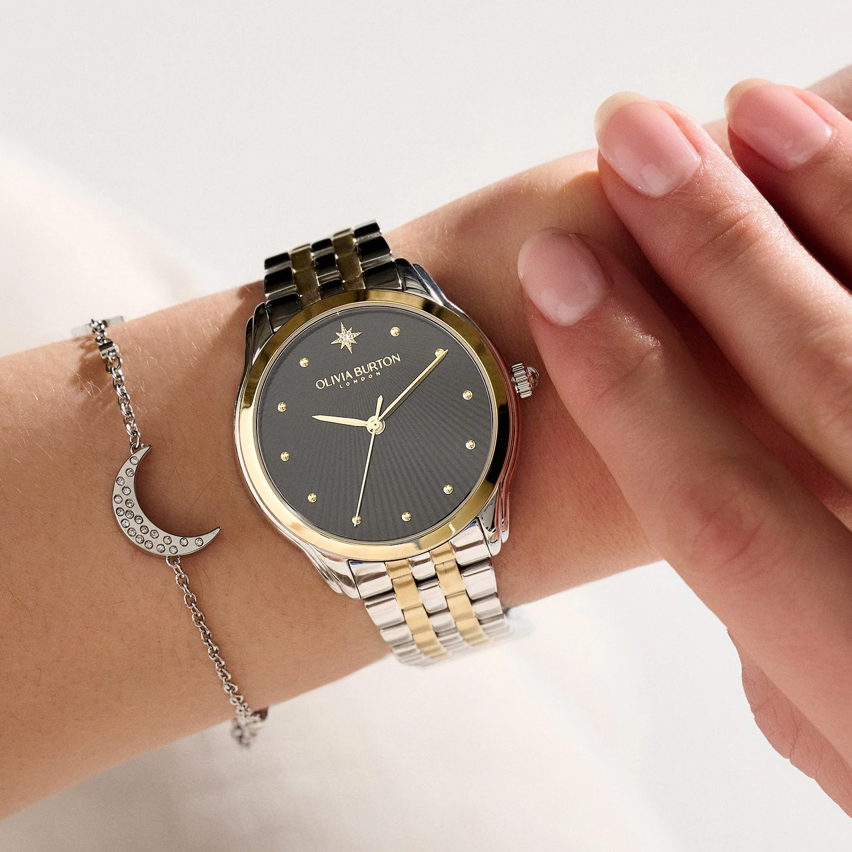 Olivia Burton Silver & Gold Starlight Black Dial Watch - Image 2
