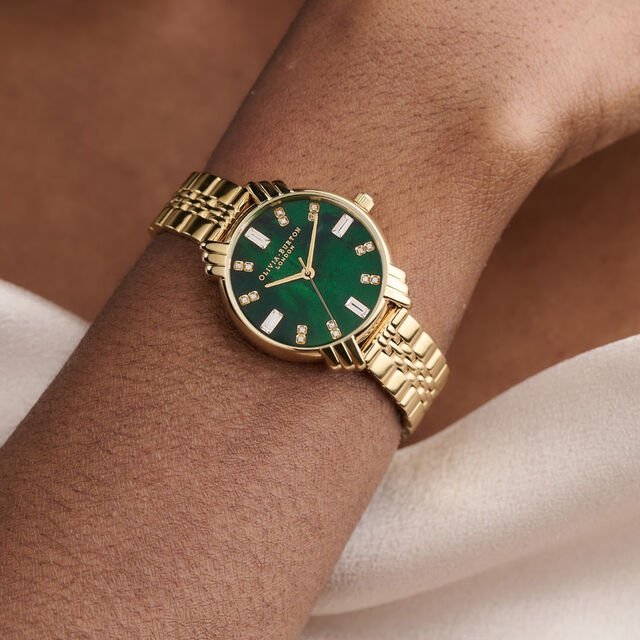Olivia Burton Gold Art Deco Midi Dial Green Watch - Image 2