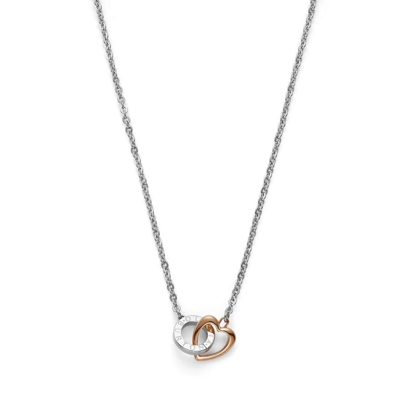 Olivia Burton Kindred Interlink Heart Silver and Rose Gold Necklace
