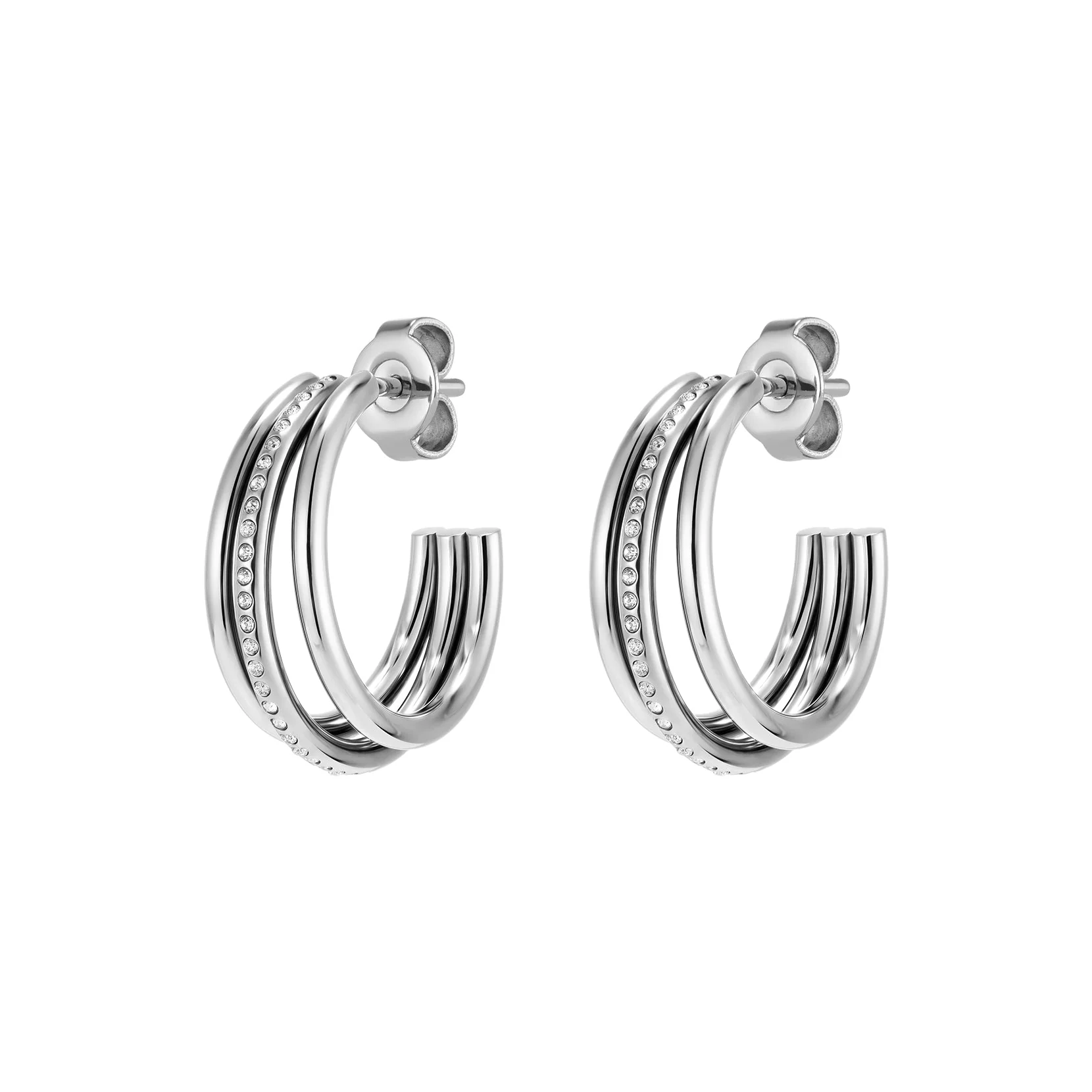 Olivia Burton Silver Ever Stacked Hoop Earrings - Image 2