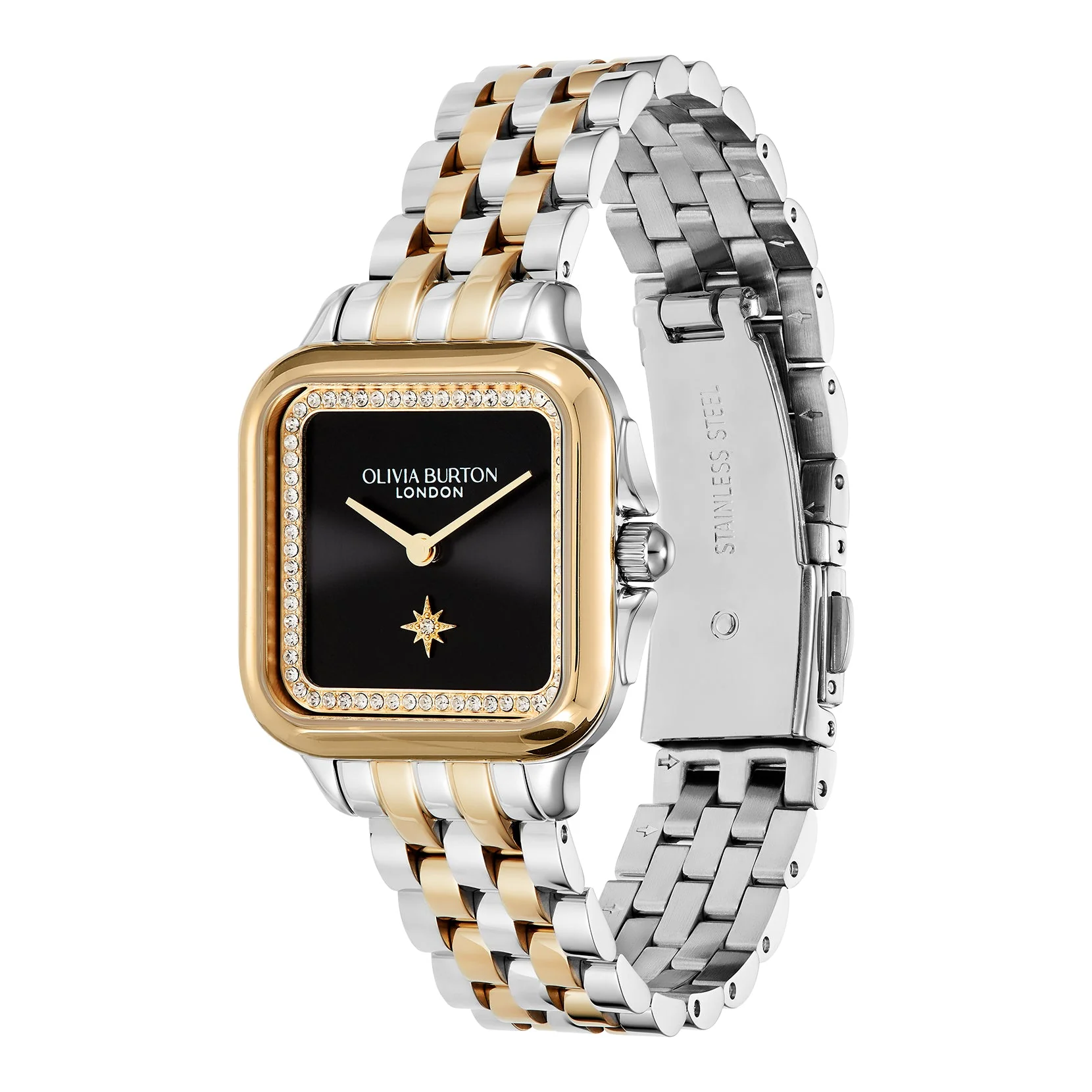Olivia Burton Silver & Gold Grosvenor Black Dial Watch - Image 3