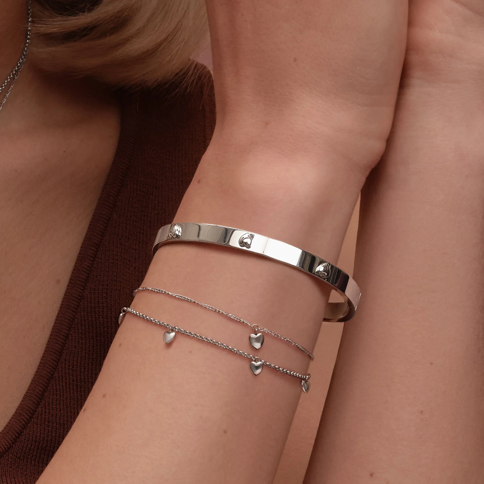 Olivia Burton Silver Mini Hearts Bangle - Image 3