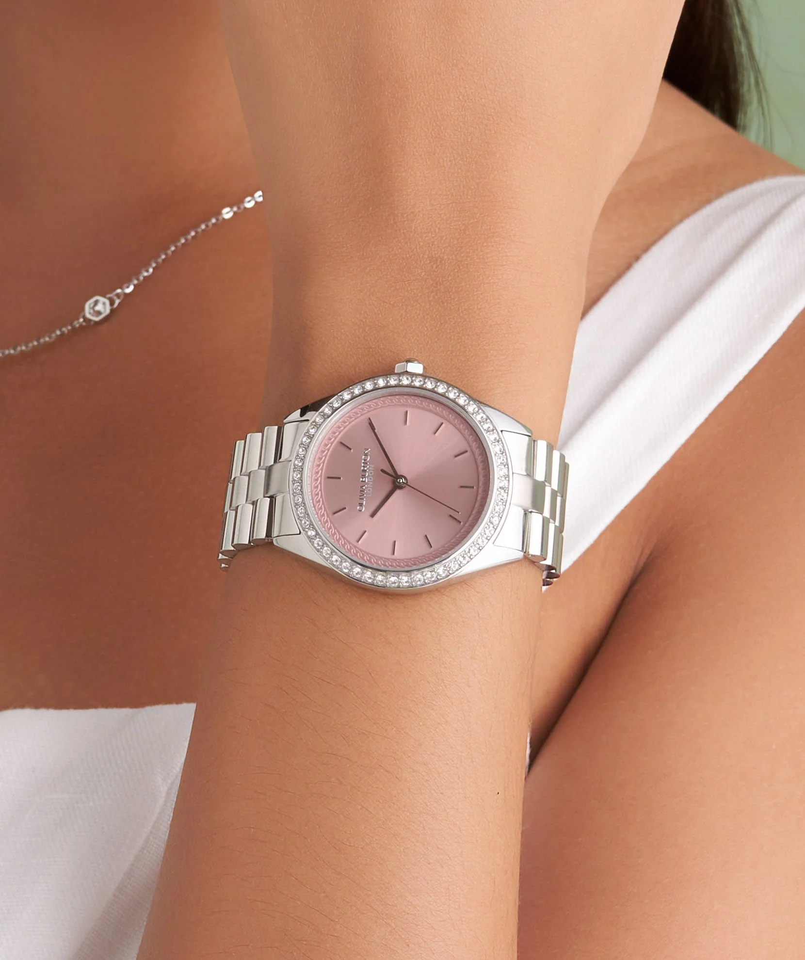 Olivia Burton Silver & Rose Sunray Dial Watch - Image 2