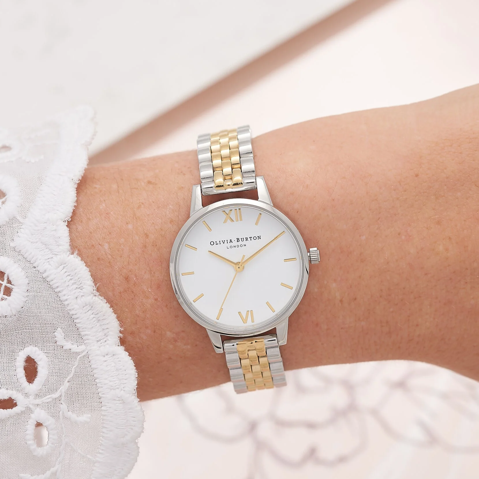 Olivia Burton White Dial Silver & Gold Bracelet Watch - Image 2