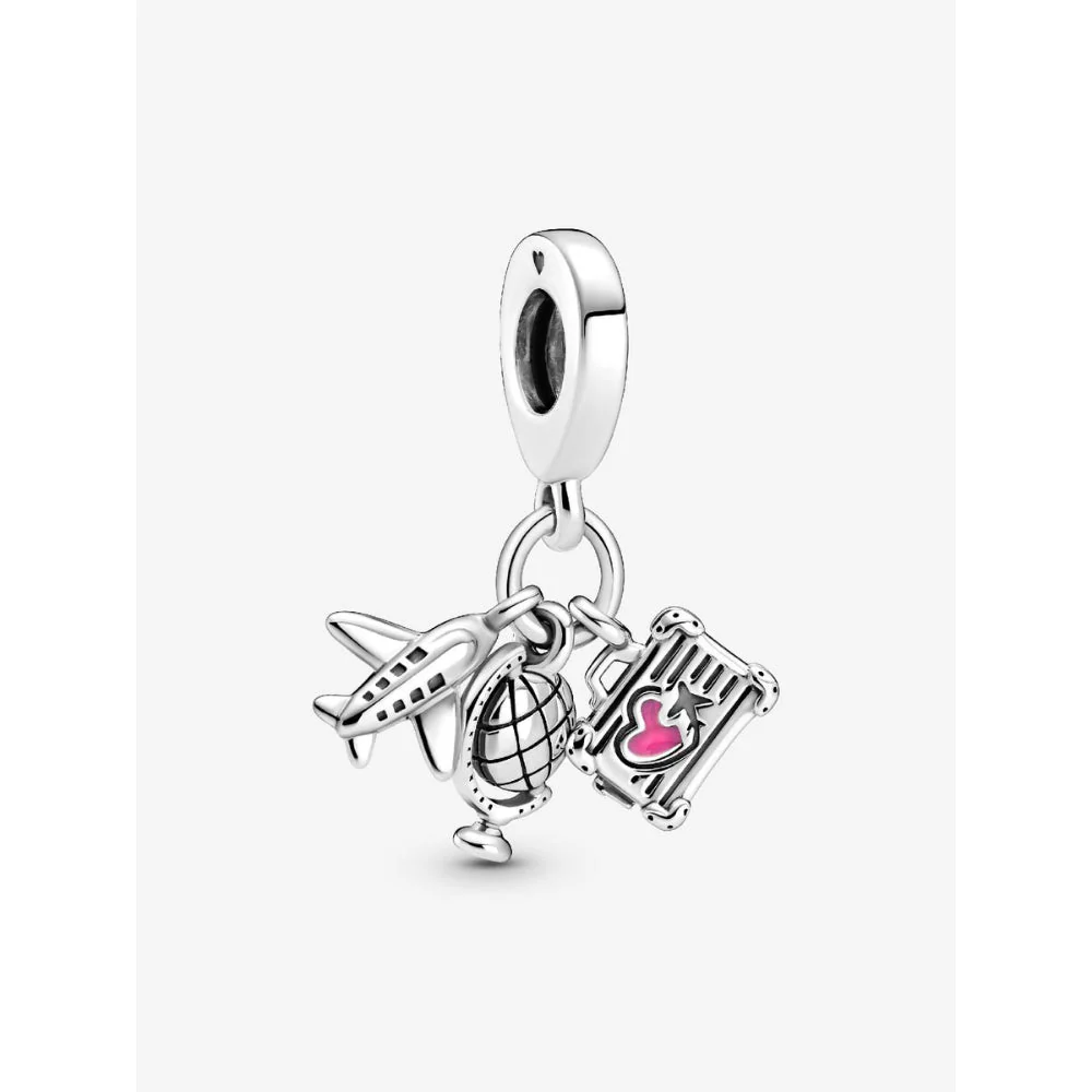 Pandora Silver Airplane, Globe & Suitcase Dangle Charm