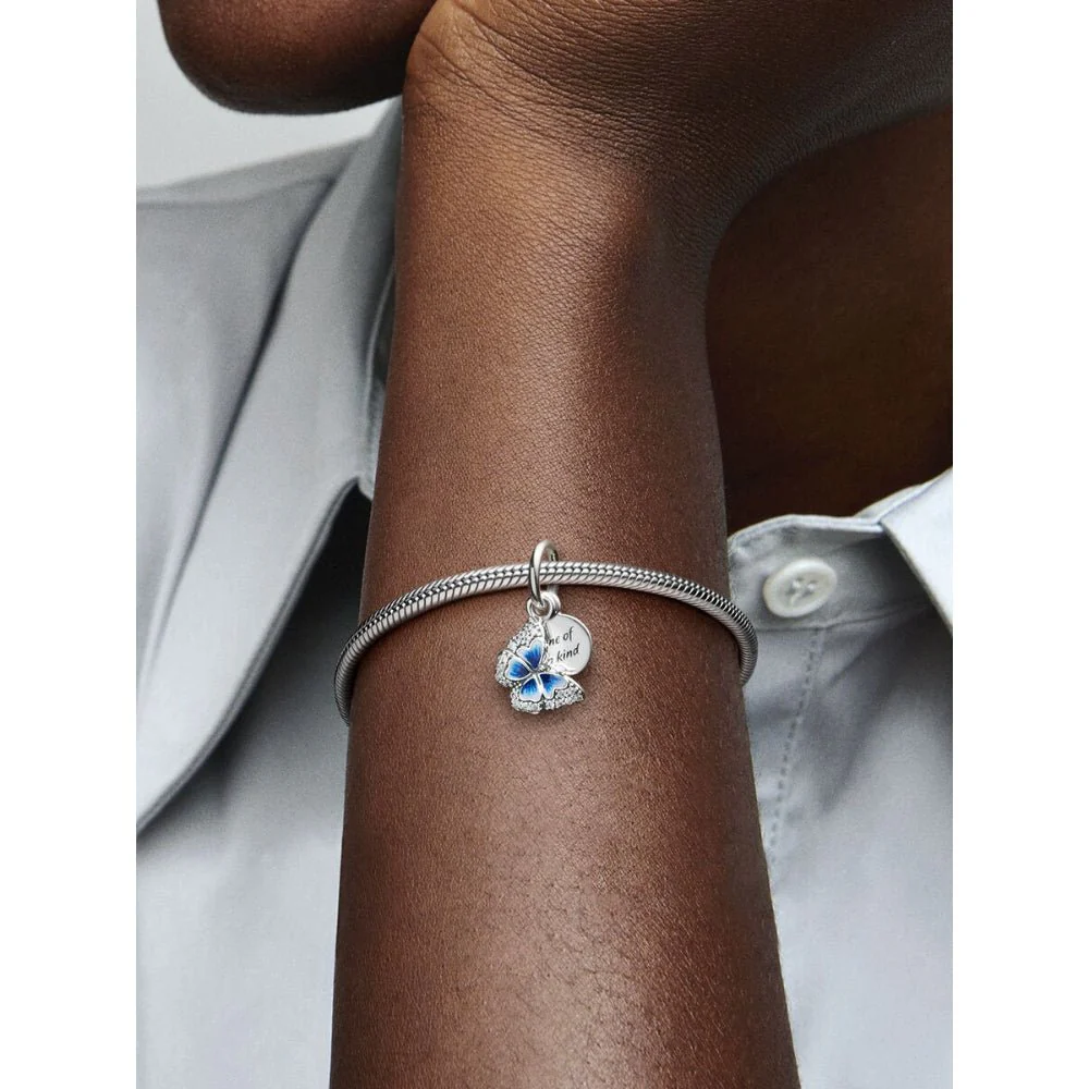 Pandora Silver Blue Butterfly & Quote Double Dangle Charm - Image 2