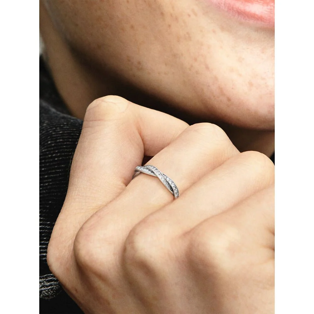 Pandora Silver Sparkling Twisted Lines Ring - Image 2