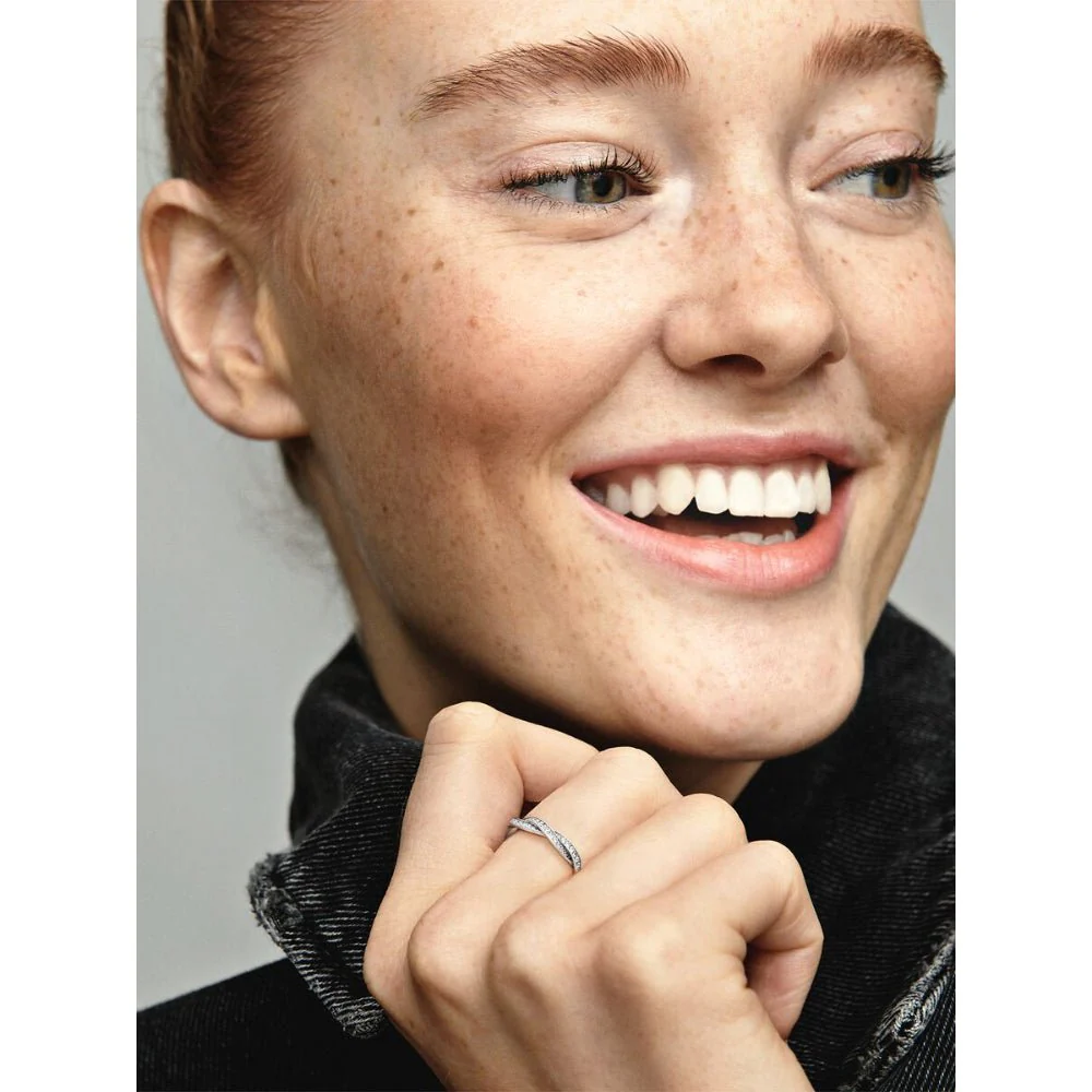 Pandora Silver Sparkling Twisted Lines Ring - Image 3