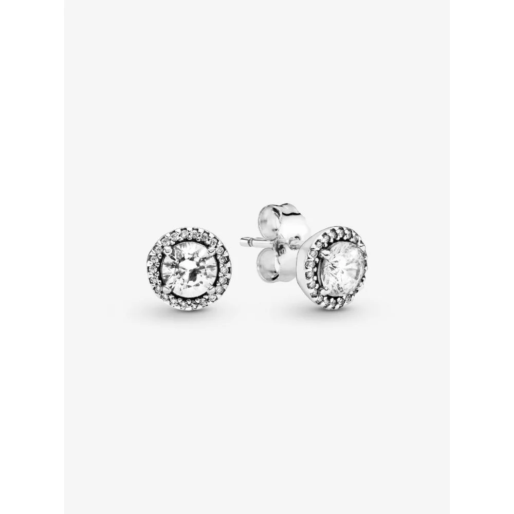 Pandora Silver Round Sparkle Stud Earrings
