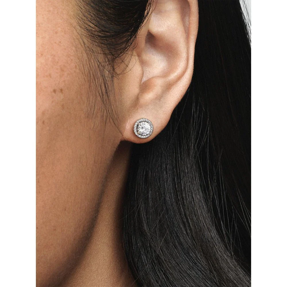 Pandora Silver Round Sparkle Stud Earrings - Image 2