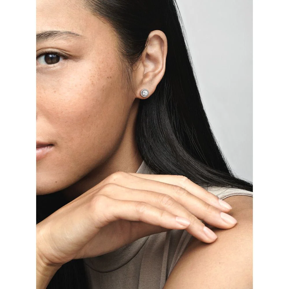 Pandora Silver Round Sparkle Stud Earrings - Image 3