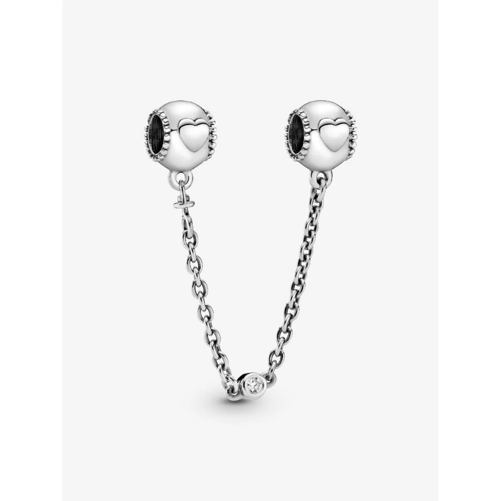 Pandora Silver Embossed Hearts Safety Chain Charm