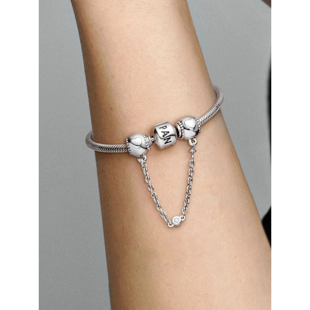 Pandora Silver Embossed Hearts Safety Chain Charm - Image 2