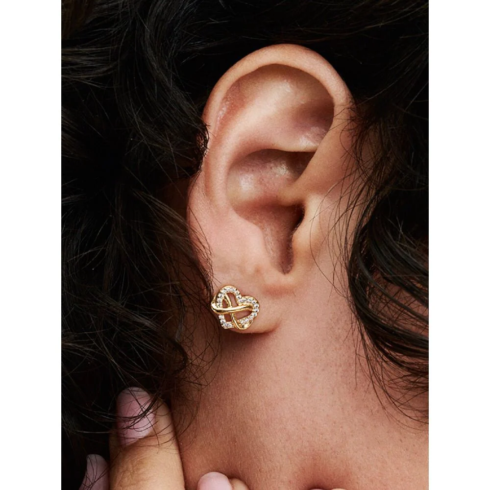 Pandora 
Gold Plated Sparkling Infinity Heart Stud Earrings - Image 2