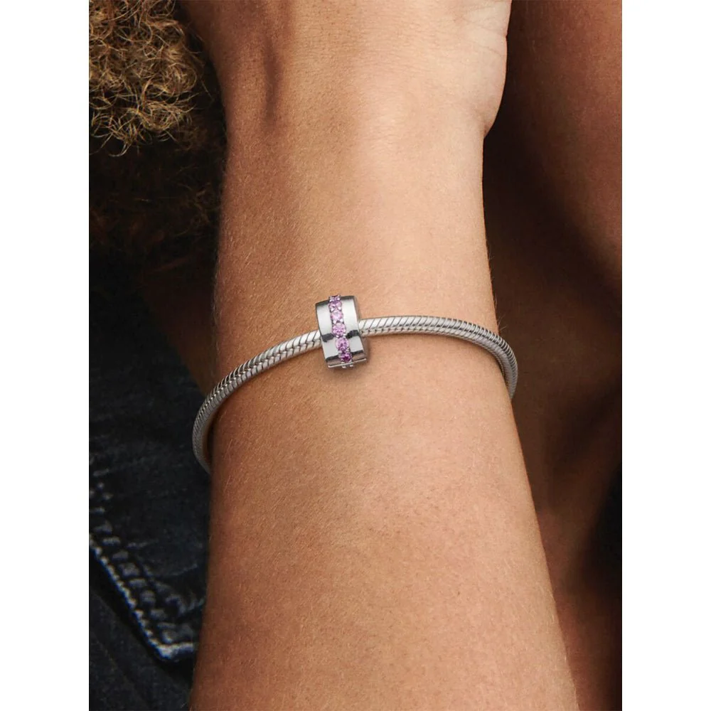 Pandora Silver Pink Sparkling Row Clip Charm - Image 2