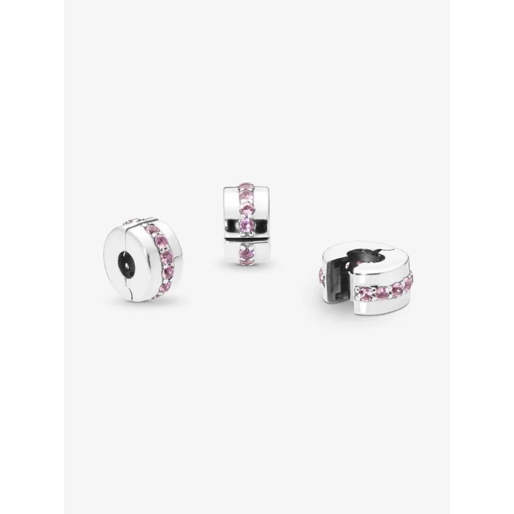 Pandora Silver Pink Sparkling Row Clip Charm - Image 5