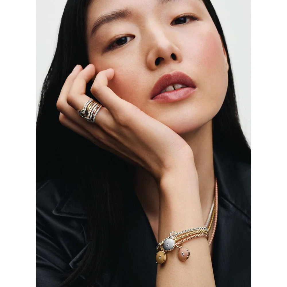 Pandora 
Rose Gold Plated Sparkling Wave Ring - Image 4
