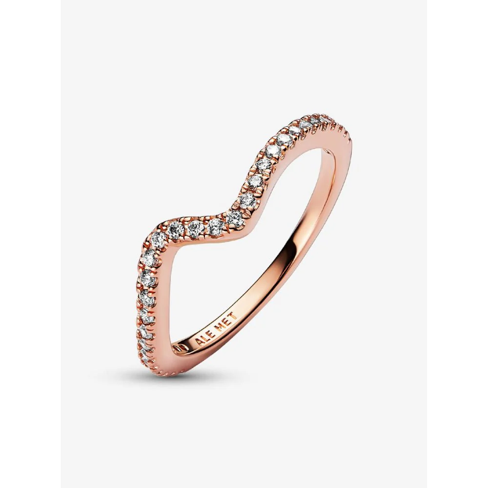 Pandora 
Rose Gold Plated Sparkling Wave Ring - Image 5