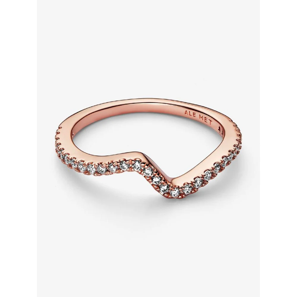 Pandora 
Rose Gold Plated Sparkling Wave Ring - Image 6