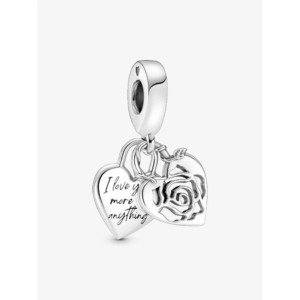 Pandora Silver Rose Heart Padlock Dangle Charm