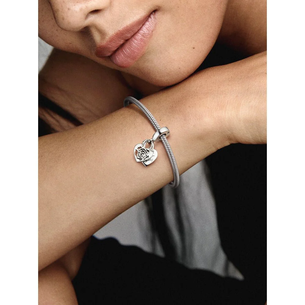 Pandora Silver Rose Heart Padlock Dangle Charm - Image 2