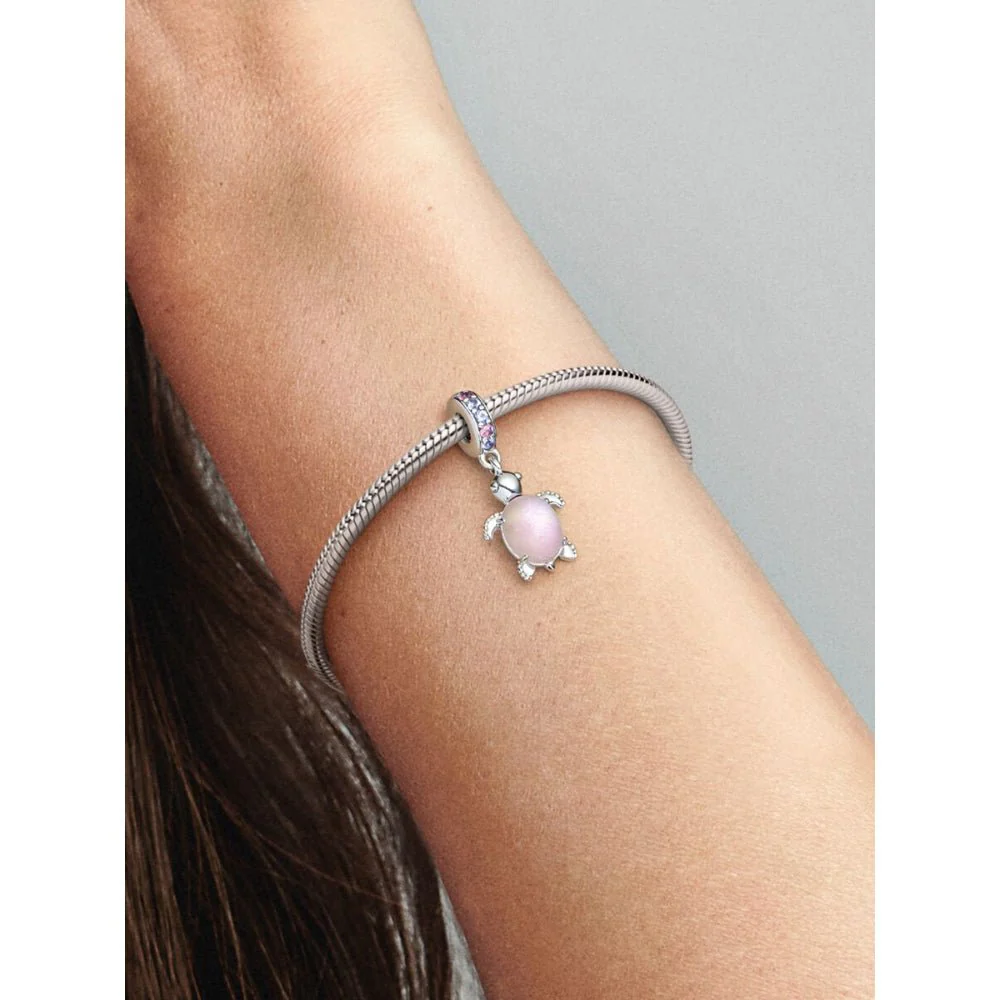 Pandora Silver Murano Glass Pink Sea Turtle Dangle Charm - Image 2