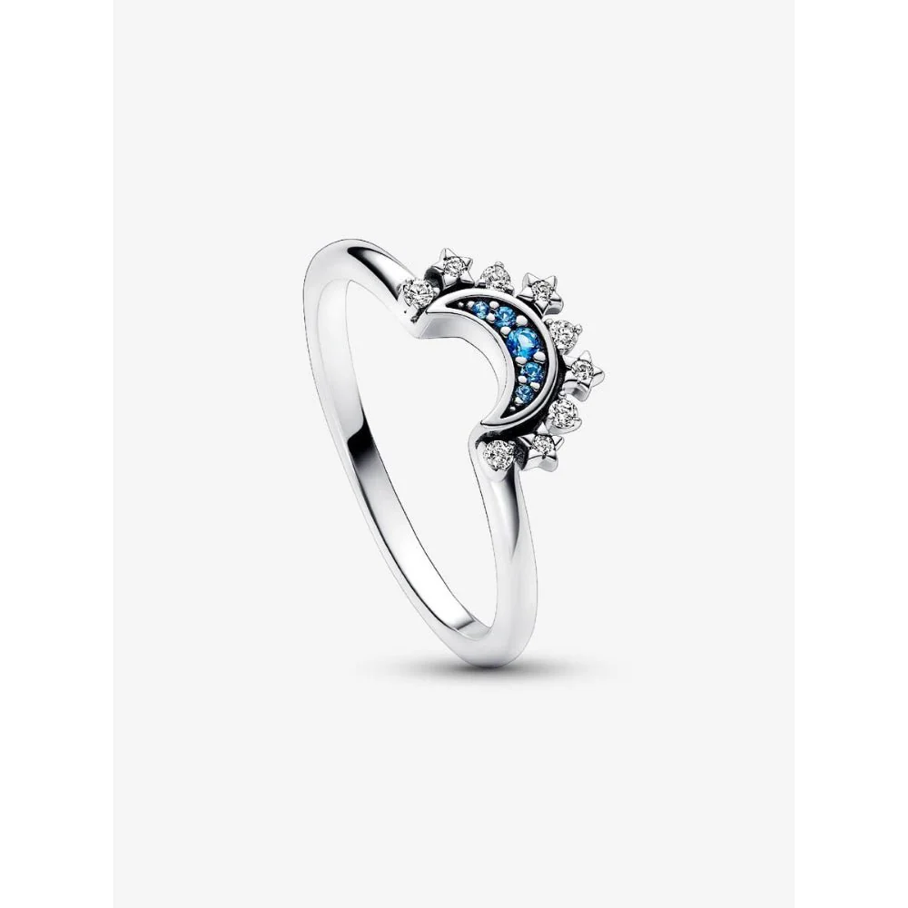 Pandora Silver Celestial Blue Sparkling Moon Ring - Image 4
